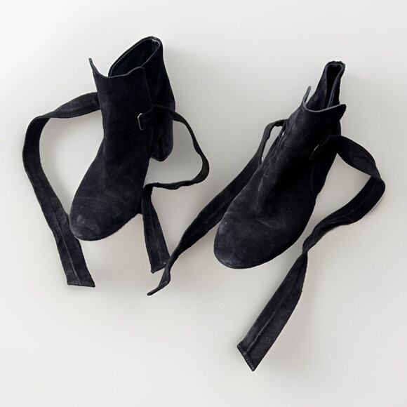 Rag & Bone Black Suede Wrap Booties Size 7.5 Heeled Boots 38 - Picture 3 of 8